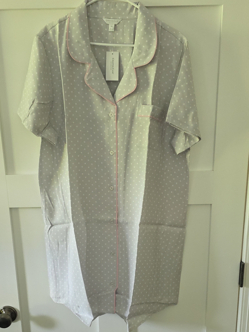 Charter Club  Gray Polka Dot Nightshirt with Pink Trim XXL